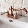 Kitchen Faucets Antique Red Copper Double Handle Dual Hole Deck Mounted Basin Faucet Swivel Bathroom Sink Mixer Tap 2rg048