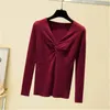Kvinnors tröjor 2023 Knitting Pullover Top Korean Fashion Autumn Winter Sweater Women Pink Sexig V-Neck Knit Slim Jumper Pull Femme Tops