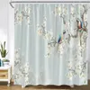 Shower Curtains Flowers Bird Shower Curtains Floral Plant Vintage Chinese Style Bath Curtain Set Fabric Bathroom Decoration with R231101