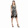 Casual Jurken 2023 Vrouwen Latin Wear 1920 Flapper Dress Pailletten Kralen Zijrits V-hals Cocktail Vintage