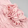 Casual Dresses 2023 Pink Flare ärmar snedstreck kvinnors miniklänning sexig smal passform elastisk viksapplikation blommig blommig
