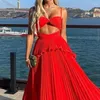 Casual Dresses Hollow Out Red Beach Long Dress Women 2023 Summer Fashion Sexy Strap Loose Backless Sundress Female Maxi Drop 1005