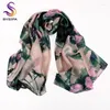 Scarves BYSIFA Spring Autumn Women Green Silk Scarf Shawl Winter Top Grade Dragonfly Pattern Long Wraps 180 110cm