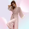 Yaoting Kimono Pembe İpek Lüks Pijamalar Saten Seksi Kadın Nightgown Özel Batrobe Gecelik Ev Kıyafetleri Robe 2205108037589