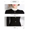 Basic & Casual Dresses Casual Dresses French Elegant Slim Stand Collar Flare Sleeve Women Splicing Work Wear Dress Professional Ladies Dhbue