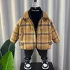 G8040 가을 어린이 디자이너 옷 소년 겨울 코트 두꺼운 따뜻한 격자 무모한 양모 재킷 보이스 코트