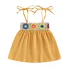 Abiti per ragazza 0-4 anni Bambina per bambini Vestito casual bohémien Bambino Ricamo all'uncinetto Tie-Up Cinghia per spaghetti A-line Abbigliamento estivo per bambini