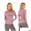 Fitness Frauen Sportjacke Lu-088 Top Stehkragen Halber Reißverschluss Langarm Eng Yoga Shirt Gym Daumen Athtic Mantel Kleidung Drop De Dh7Rg