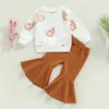 Clothing Sets 1201 Lioraitiin 04Years Toddler Girls Easter Clothes Set Rabbit Print Long Sleeve Crew Neck Sweatshirts Solid Flare Pant 230331