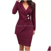 Basic & Casual Dresses Autumn Slim Fitting Buttocks Button Up Professional Dresses Womens Clothes Drop Delivery Apparel Women'S Clothi Dhoik