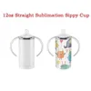 Waterflessen sublimatie 12 oz rechte sippy cup diy blanco roestvrijstalen vacuüm baby melkfles met tepel aangedreven mok voor geboren dha3h