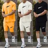 Conjuntos de agasalho de moda masculina e feminina de verão manga curta 100% algodão cinza camiseta shorts estampados conjunto masculino roupas de marca masculina conjuntos de 2 peças