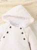 Combinaisons Automne et hiver bébé chaud coupe-vent en plein air couleur unie en peluche à capuche à manches longues pantalon bébé garçon Onesie chaud et confortable L231101