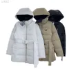 Parkas Coats 디자이너 Pada Down Jackets PPDDA 23 가을과 겨울 새로운 삼각형 장식 채우기 전체 국가 표준 90 화이트 오리 다운 벨트 중간 길이 다운 코트