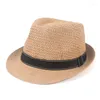 ベレット親子の夏の太陽の帽子男性男の子キッズフェドーラス2023リボン紳士ジャズキャップペーパーショートスリーブソリッドビーチ