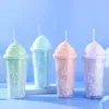Tumblers Creative Small Fresh Summer Household Double-layer Plastic Water-proof Food-grade Straw Fashion Colorful Ice Cup Birthday Gifts