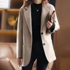 Misturas de lã feminina outono inverno casaco de lã feminino terno jaqueta cor sólida único bolso casual blazers feminino cáqui camelo outerwear 231101