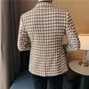 남자 양복 블레이저 영국 스타일 남성 Houndstooth Slim Fit Blazers 간단