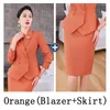 Two Piece Dress Elegant Formal Women Skirt Suit High-end Orange Blue Pink Double Breasted Office Lady Slim Jacket Coat Female 2 Blazer Set