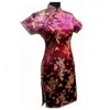 Casual jurken vintage Chinese stijl mini cheongsam aankomst dames satijn qipao rode zomer sexy feestjurk mujer vestidos s-6xl 230331