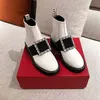 Luxury Woman Winter Ankle Boots Rogers Viviers Viv Rangers Strass Buckle Chelsea Booties Black Patent Leather Rubber Sules Flat Boot 35-41Box Black White Khaki