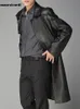 Heren lederen faux mauroicardi herfst lange zwarte trenchcoat voor vrouwen mouw enkele rij knopen luxe Britse stijl mode 231031