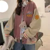 Giacche da donna Giacca da baseball rosa Lettere ricamate primaverili Cappotto allentato in velluto a coste Tuta Harajuku Abbigliamento uniforme retrò da donna