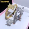 Charm Bracelets 2023 Iced Out Bling Opened Butterfly Bracelet Silver Color Zircon Insects Bangle For Men Women Hip Hop Luxury Jewelry 231101