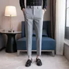 Men's Suits 2023 Elegant Gray Dress Pants Mens British Style Slim Fit Social Party Grey Capris Wedding Trousers Stretch 28-36