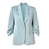 Costumes pour femmes 2023 Summer Chic Solid Silk Blazer pour femmes Costume Slim Fit Élégant Mint Jacket Office Lady One Button Casual Femme Top