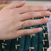 Anéis de cluster ajustável A-Z letra inicial zircão anel cor de ouro liga de cobre abertura dedo para festa feminina jóias presente