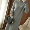 Sıradan Elbiseler 2023thick Elbise Sıcak Yün Uzun Kazak Kadınlar Sonbahar Kış Yüksek Neck Üstü Kaşmir Örgü Büyük Boy Bez Gömlek