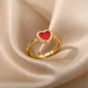 Cluster Rings 4 Different Colors Heart For Women Zircon Stone Crystal Shape Adjustable Finger Ring Copper Engagement Jewelry Gift