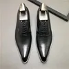 Dress Shoes Genuine Leather Men Fashion Brogue Wedding Pointed Toe Lace Up Business Formal Black Social Shoe