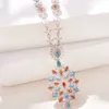 Collana Orecchini Set Pietra blu turchese Grandi collane a catena geometrica Gioielli di design di lusso per le donne