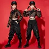 Scene Wear Children Jazz Dance Costume Girls Crop Tops Black Cargo Pants Hip Hop Clothes Street Performing Rave Outfit BL7437