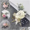 Flores decorativas coronas flores decorativas flor de rosa artificial muñeca cor pulsera de boda dama de honor hermanas de seda mano Boutonn Dhoni