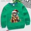 Herrtröjor tröjor god jul katt tryck barn hoodie jul flickor pojkar tröjor länge ärm huvtröja roliga syskon kläder xmas pullover l231101