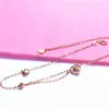 Bracelets de cheville russes en or violet 585, personnalisés, cœur, chaîne double couche, pieds plaqués en rose 14 carats