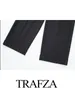 Frauenhosen TRAFZA 2023 Weibliche Mode Lässig Lange Schwarze Mitte Taille Gefaltete Taschen Knöpfe Reißverschluss Herbst Breites Bein Frau Trendy