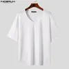 Men's T Shirts 2023 Men Shirt Solid V Neck Short Sleeve Streetwear Loose Stylish Camisetas Summer Casual Thin Male Tee Tops S-5XL INCERUN