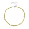 2022 New Korea Lovely Daisy Flowers Colorful Beaded Charm Statement Short Choker Necklace for Women Vacation Jewelry Fashion JewelryNecklace daisy beaded