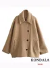 Kvinnors ull blandar Kondala Casual Vintage Chic Women Overcoat Camel Solid Pockets Single Breasted Short Loose Coat Fashion Autumn Winter Coat 231031