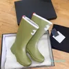 Bottes de pluie pour femmes, bottes en caoutchouc, Tube central, imperméables, chaussures d'extérieur en PVC, bottines en cuir avec boîte