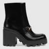 Winter Luxury Logo Strap Ankle Boots Women Black Leather Chunky Sole Booties Rubber Sole Party Dress Lady Motorcycle Boot Comfort Walking EU35-42