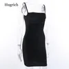Casual Dresses Black Velvet Spaghetti Strap Dress Front Ruched Mini Skinny Sleeveless Off Shoulder Women Fashion Elegant Party