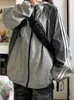 Kvinnors jackor Houzhou Techwear Windbreaker Gray Women Hippie Harajuku Oversize dragkedja Huvjacka randigt lapptäcke