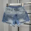 Dames Jeans Roze Diamant Geborduurd Gat Shorts Versleten Krasstang Kralen Katoen Rits Pasvorm Elastisch Luxe High Street 3D