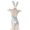 Ani Bunny Girl Laser Bling Body Costume Discoteca Donna Profondo scollo a V Aderente Sexy Cameriera Uniforme Pamas Lingerie Cosplay cosplay