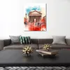 Weltberühmtes Gebäude, Pantheon, Italien, moderner, farbenfroher Kunstdruck auf Leinwand mit Bleistiftschrift, Bild, Poster für die Wanddekoration im Büro